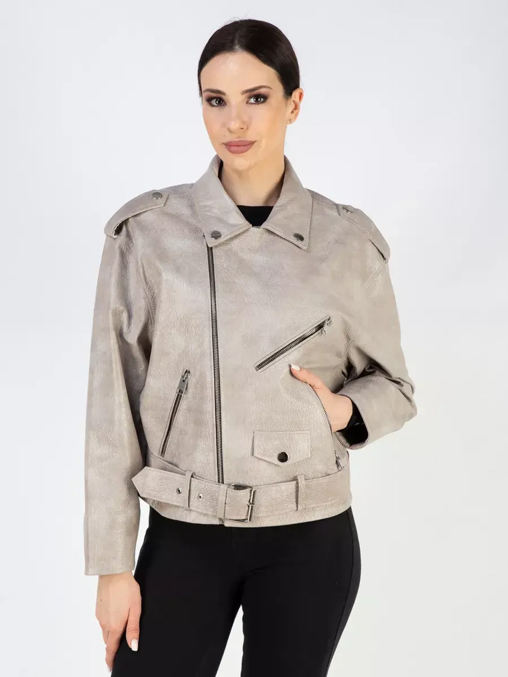 Куртка кожаная натуральная косуха оверсайз