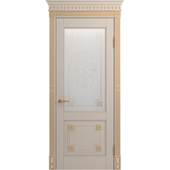Межкомнатная дверь массив дуба Viporte Флоренция Декор прованс глянец патина золото остеклённая