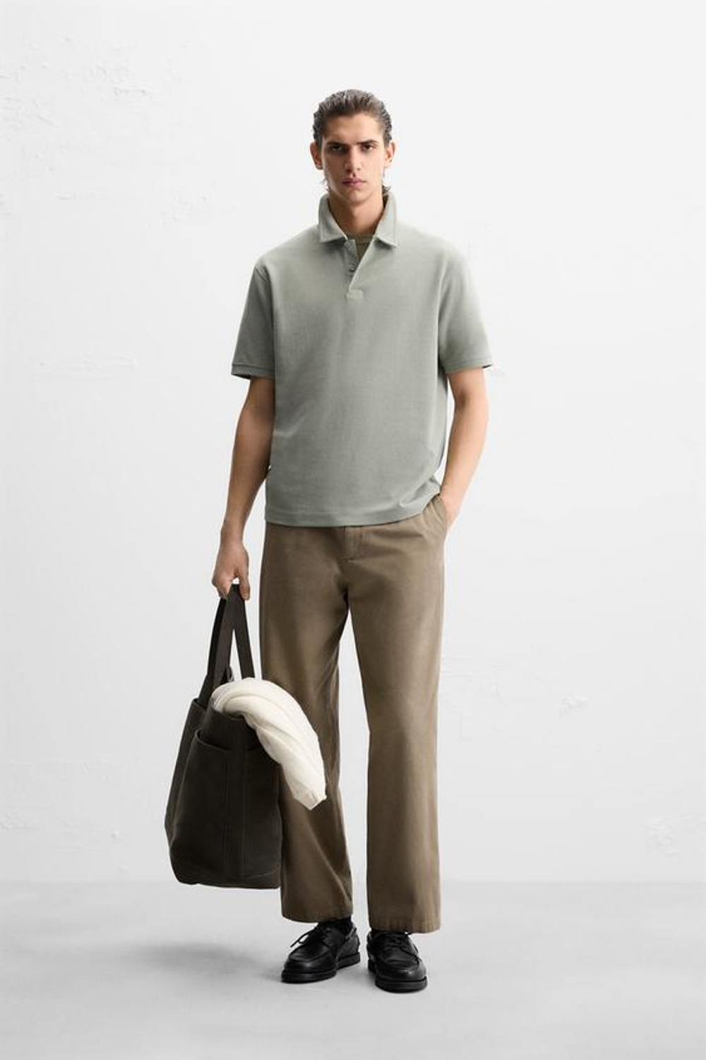 ZARA ПОЛО ИЗ РЕЛЬЕФНОЙ ТКАНИ, СВЕТЛО-ЗЕЛЕНЫЙ