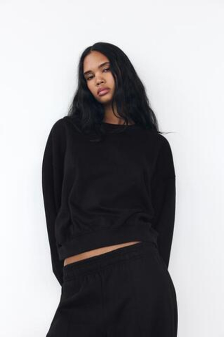 ZARA БАЗОВАЯ ТОЛСТОВКА ИЗ МЯГКОЙ ТКАНИ, ЧЕРНЫЙ