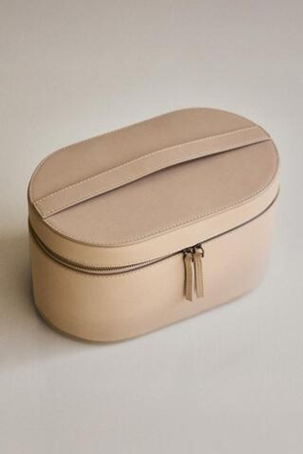ZARA HOME МАЛЕНЬКАЯ ЖЕСТКАЯ КОЖАНАЯ КОСМЕТИЧКА, БЕЖЕВЫЙ