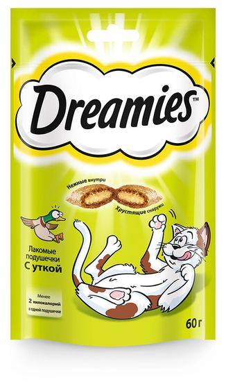 DREAMIES лакомство для кошек подушечки со вкусом утки 60 гр