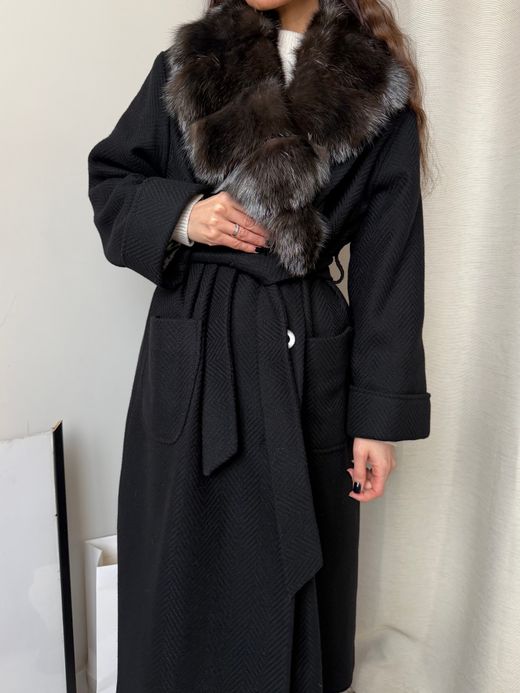 Пальто с натуральным мехом соболя Evgeniya Furs, S