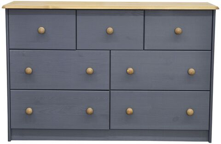 Комод 7 ящиков Хаба из массива сосны, серый/антик