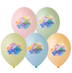 Воздушный шар с рисунком латексные Belbal на 8 марта, Тюльпаны, розовые, голубые, зеленые 35см ПАЛИТРА №4337