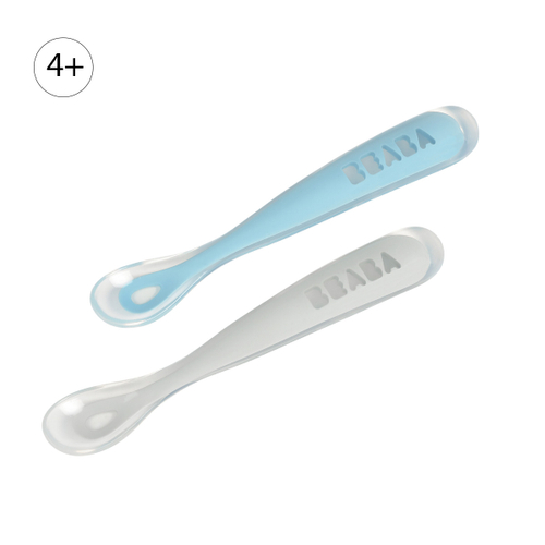 Набор из 2-х силиконовых ложек в чехле BEABA серый/голубой