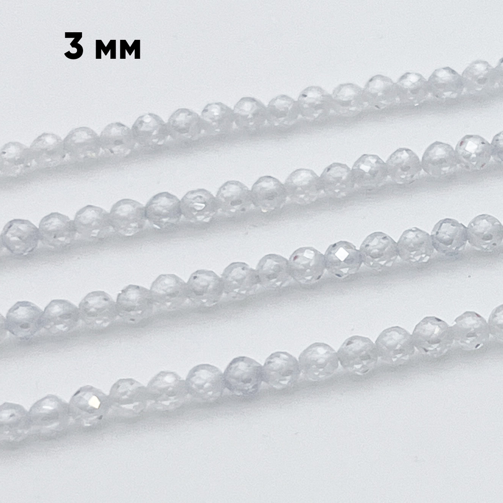 Фианит (кубический цирконий), цвет прозрачный, размер 3 мм, цена за нить 38 см