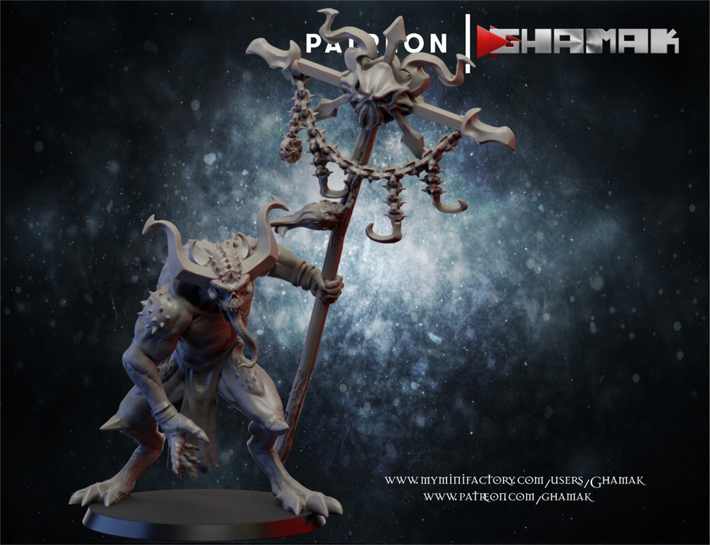 Grand Alliance Chaos Blades of Khorne Chaos Daemons Bloodletter Кровопускатель знаменосец миниатюра для dnd, днд, pathfinder, фентези, Настольная игра, НРИ, Варгейм, РПГ