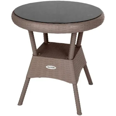 Стол круглый со стеклом RATTAN Ola Dom серый 700х720мм