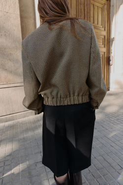 ZARA БОМБЕР В ГУСИНУЮ ЛАПКУ С ПОДПЛЕЧНИКАМИ, ЧЕРНЫЙ/КОРИЧНЕВЫЙ