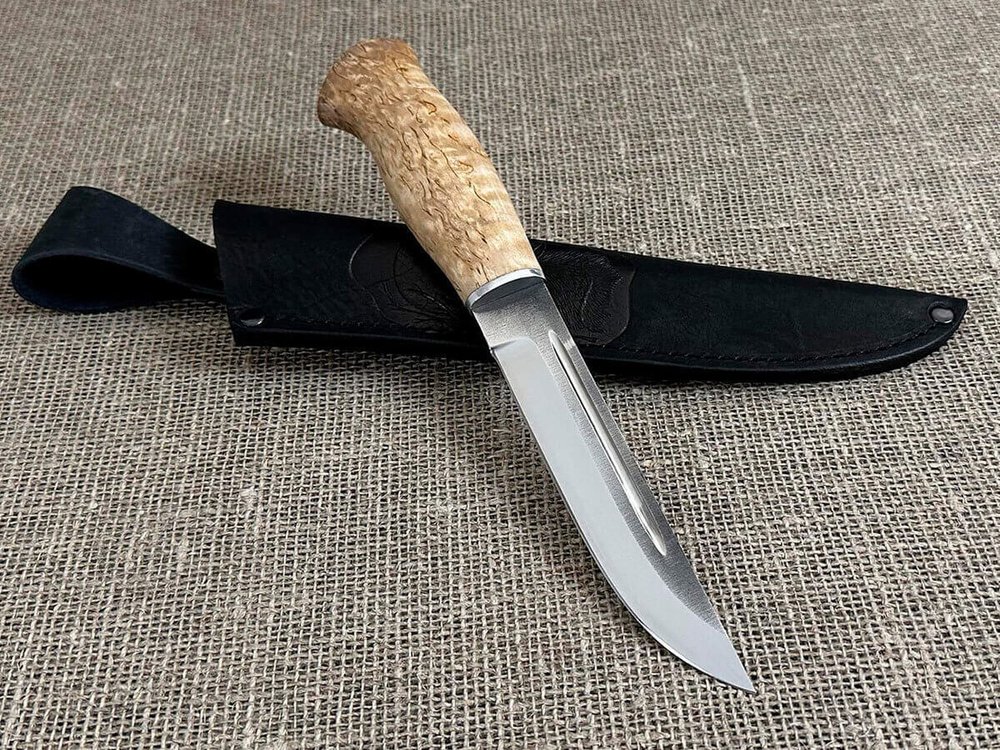 Финский нож Леуку, сталь Х12МФ, рукоять карельская берёза