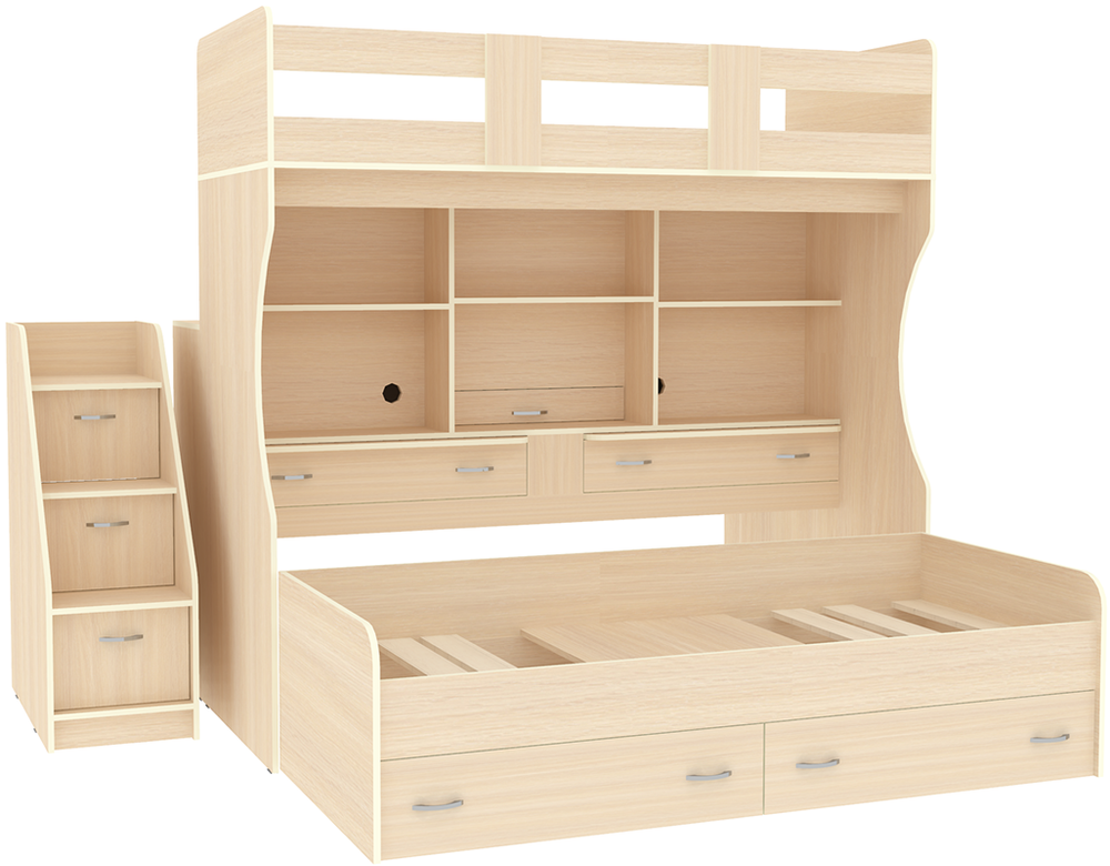 Двухъярусная кровать КарИВи Дуэт-4  Дуб Молочный  Дуб Молочный