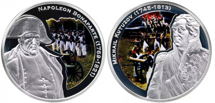 Набор из 2-х монет 1 доллар 2010 Ниуэ «Великие полководцы», в футляре