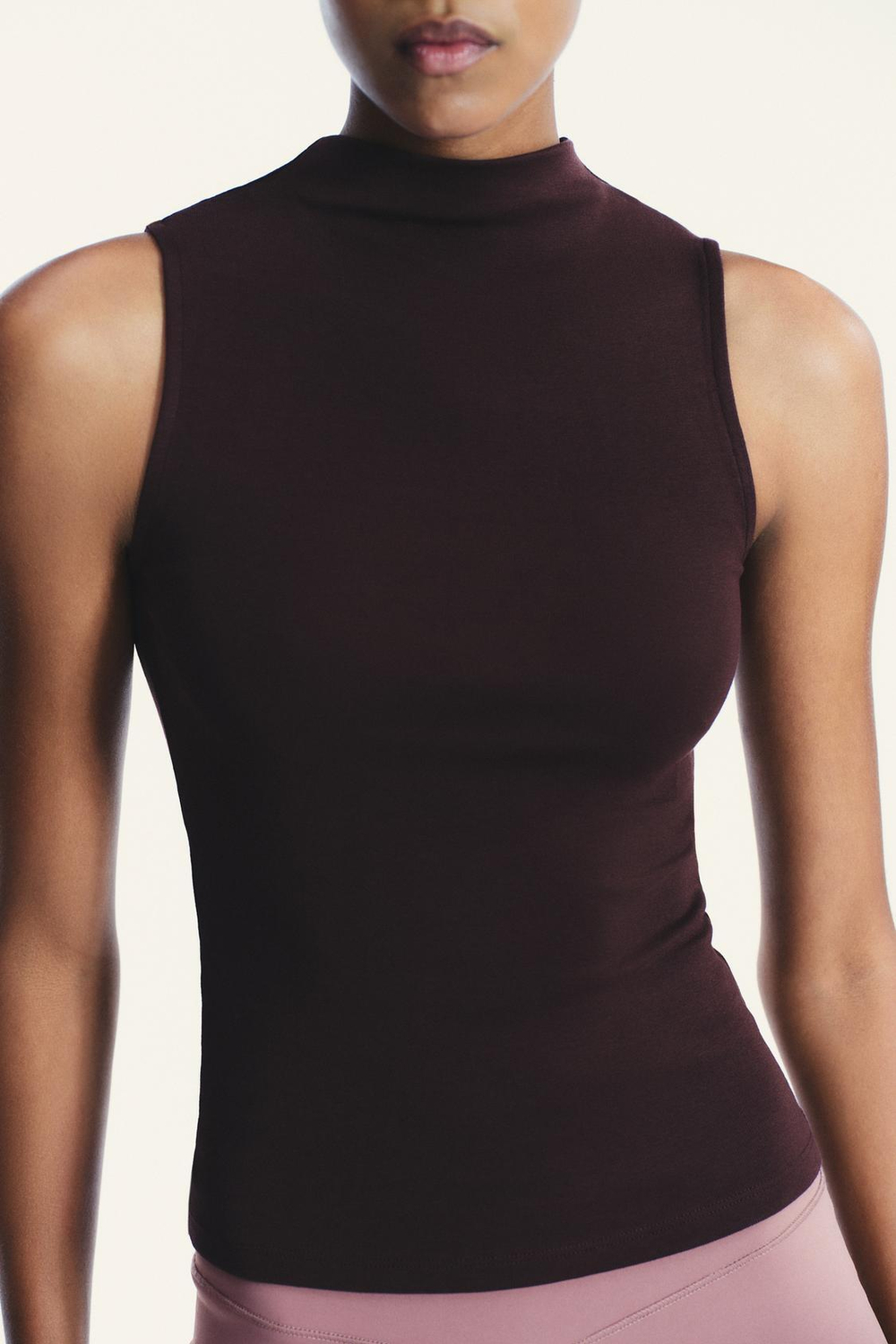 ZARA ТОП ИЗ ХЛОПКА И МОДАЛА, ГРАНАТОВЫЙ