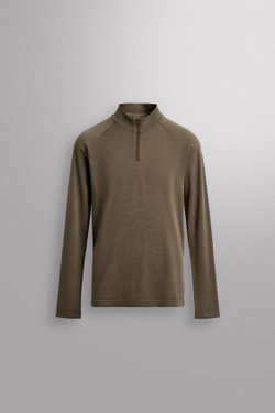 ZARA КОМПРЕССИОННАЯ ФУТБОЛКА ДЛЯ КАТАНИЯ НА ЛЫЖАХ С ВОРОТНИКОМ НА МОЛНИИ, МЯГКИЙ ЗЕЛЕНЫЙ