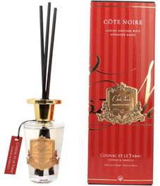 Коньяк и табак, ароматический диффузор в золотом декоре, Cote Noire
