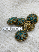 Пуговицы бронзовый металл с бирюзовой (сине-зеленой) эмалью и квадратными деталями