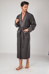 Бамбуковый  мужской вафельный халат 15120-1 хаки-черный  NUSA Турция