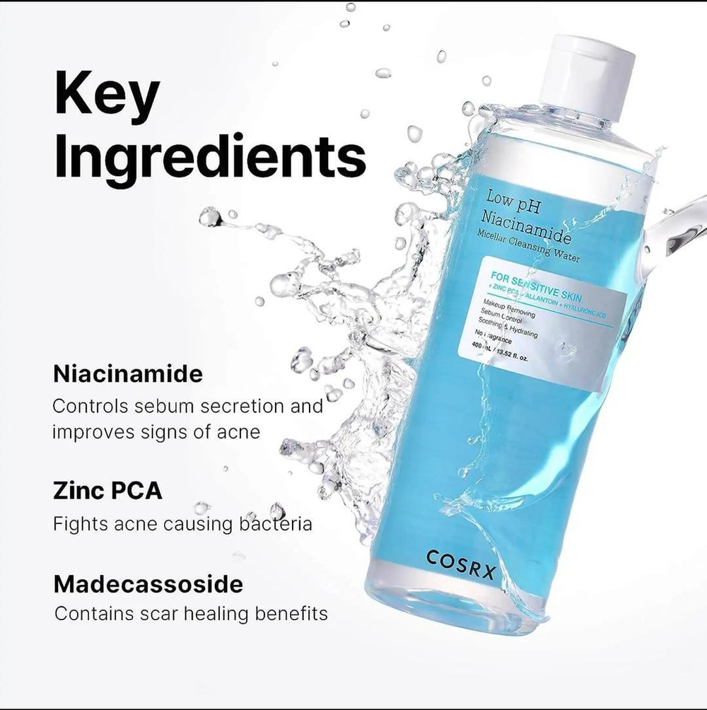 Cosrx Мицеллярная вода с ниацинамидом Low pH Niacinamide Micellar Cleansing Water, 400 мл