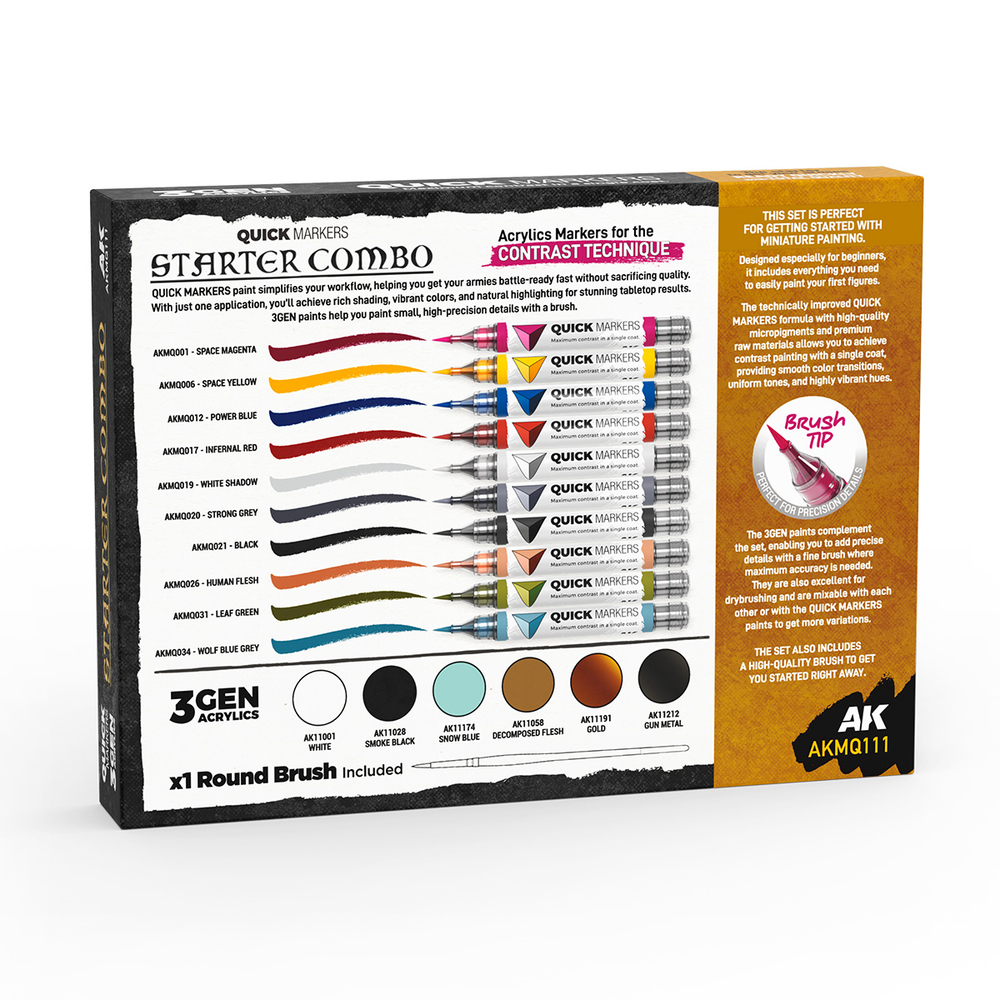 Набор акриловых маркеров AK Interactive Starter Combo: Quick Marker + 3Gen + Free Brush