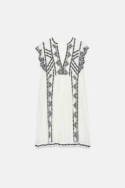 ZARA ПЛАТЬЕ ИЗ КОЛЛЕКЦИИ ZW С КОНТРАСТНОЙ ВЫШИВКОЙ, БЕЛЫЙ/ЧЕРНЫЙ