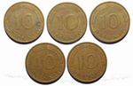 Набор из 5 монет 10 пфеннигов Германия ФРГ 1992-1996 гг. VF-XF