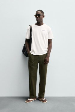 ZARA ФУТБОЛКА С ПРИНТОМ «ЛОБСТЕР», ЖЕЛТОВАТО-БЕЛЫЙ