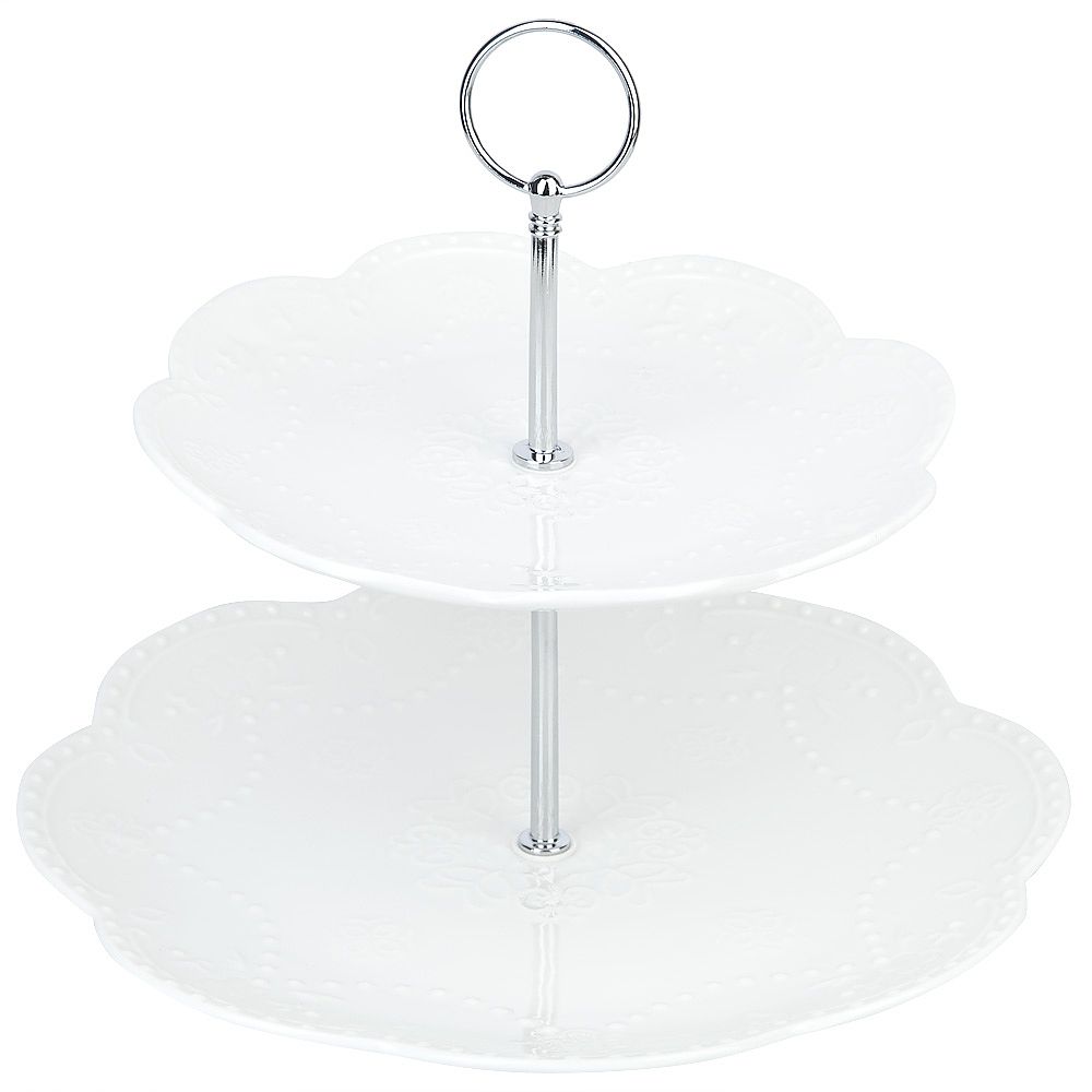 Блюдо 2-х ярусное " " 26,5х26,5/20х20см h=23 см (фарфор) (подарочная упаковка)