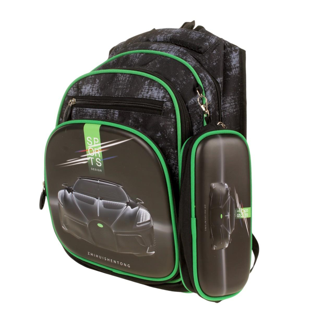 Рюкзак "Black car" 30*11*40см, 3 отделения, 2 кармана, ортопедическая спинка, с пеналом