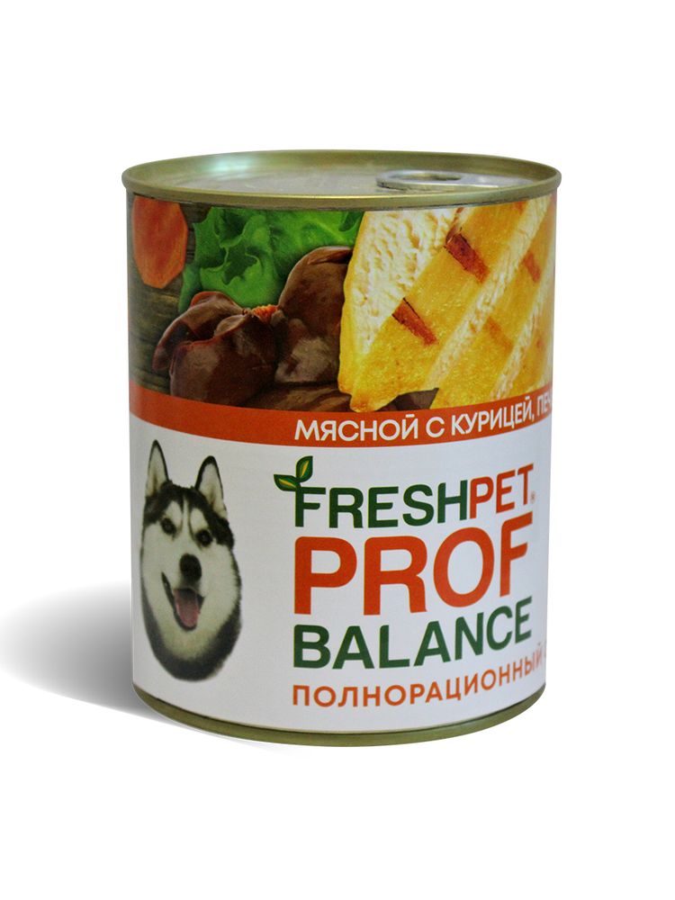 Консервированный корм Freshpet Prof Balance для собакм с курицей печенью и гречкой 850г