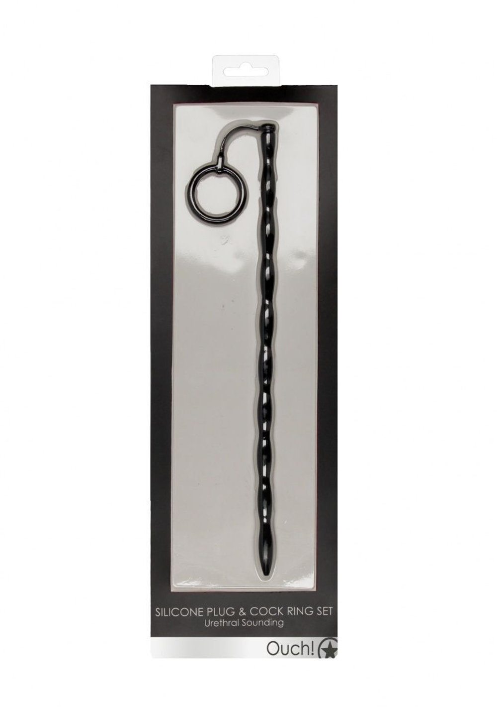 Черный стимулятор уретры с кольцом на головку Silicone Plug & Cock Ring Set (Цвет: черный)