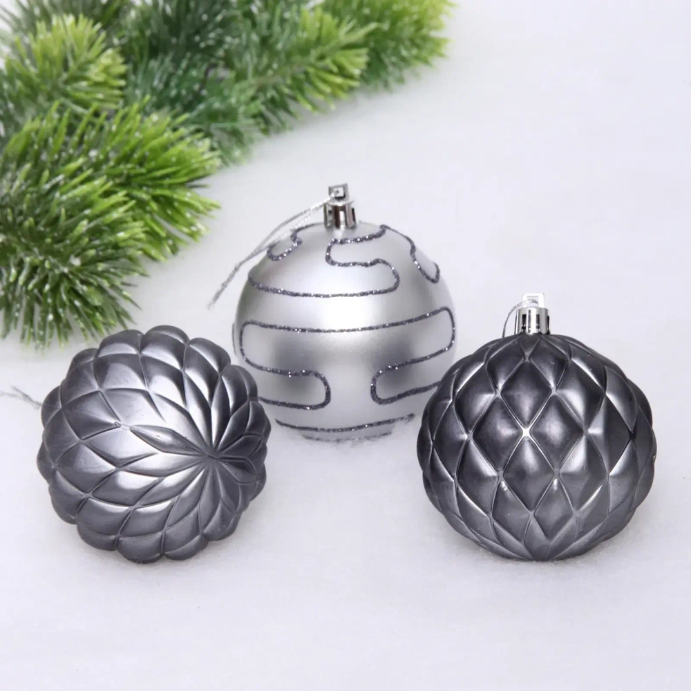 Новогодние шары 7см (набор 3шт) «Сказочная мечта», серебро/графит
