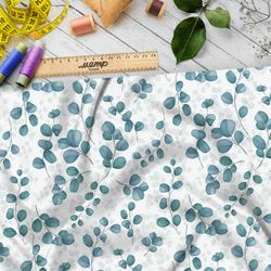 Ткань саржа крупные полупрозрачные листья на белом фоне