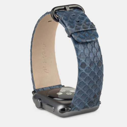 Ремешок для Apple Watch 40/41/42 mm из кожи питона, синего цвета