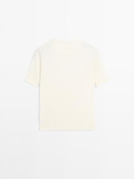 Massimo Dutti Футболка из смесового хлопка, натуральный/кремовый