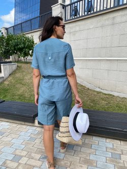 Костюм рубашка и шорты морская волна из вискозы