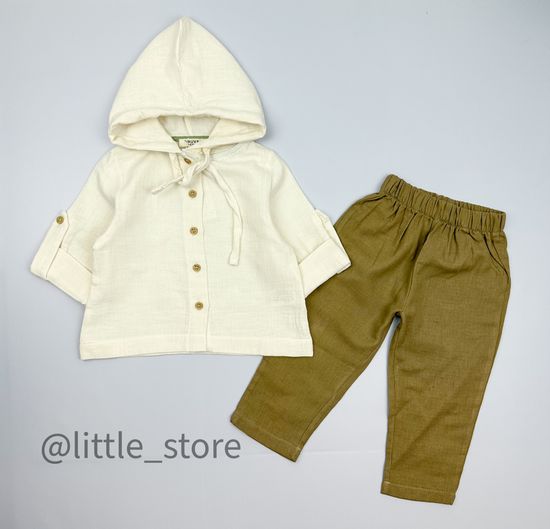 Комплект муслиновый с брючками, Хаки/Молочный