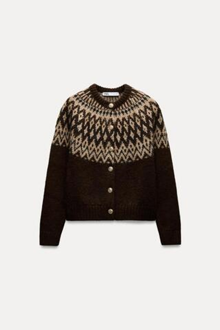 ZARA ЖАККАРДОВЫЙ КАРДИГАН, КОРИЧНЕВЫЙ