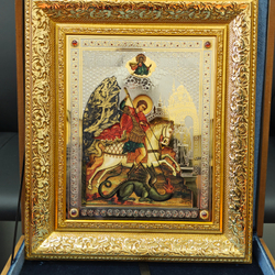 Икона Георгий Победоносец (Златоустовская гравюра) в подарочном футляре