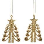 Подвески в блестках «Елочка кудрявая» 7 см (набор 2шт), золото