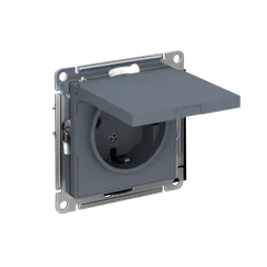 Розетка 1-м СП AtlasDesign 16А IP20 с заземл. защ. шторки с крышкой механизм грифель SE ATN000746