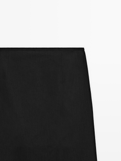 Massimo Dutti Прямая юбка-миди из льняной смеси, черный