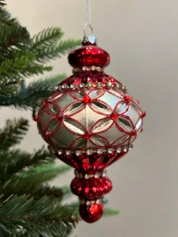 Елочная игрушка Сосулька в серебряной сетке N22, 16см, стекло