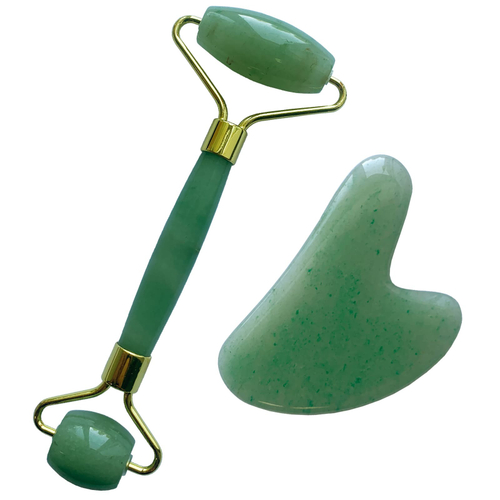 Нефритовый набор для массажа лица (роллер,скребок)