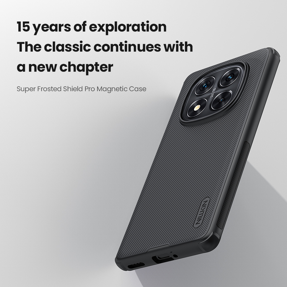 Чехол усиленный от Nillkin c встроенным круглым магнитом для Xiaomi Redmi Note 14 Pro+ 5G, серия Super Frosted Shield Pro Magnetic Case