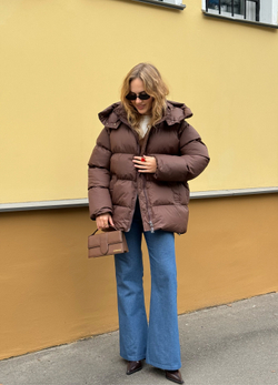 Пуховик Рокет миди шоколад