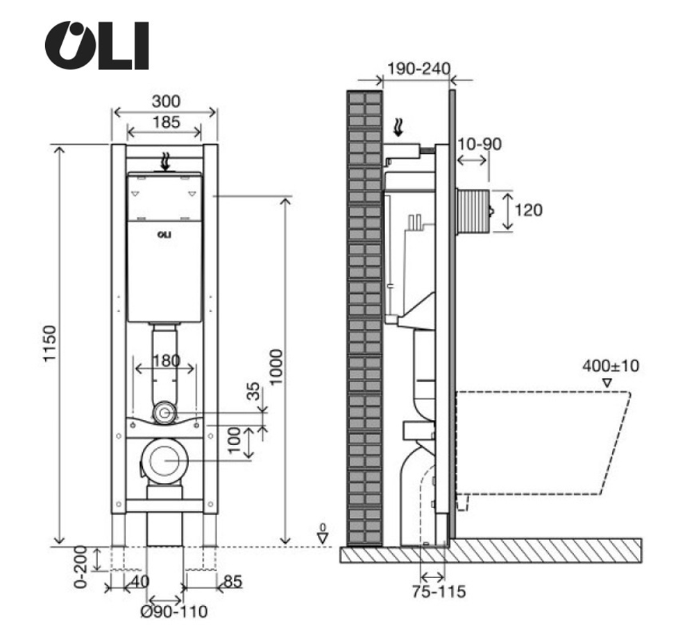 Инсталляция механическая узкая OLI Quadra Total Black LE (0300*1150*0180)