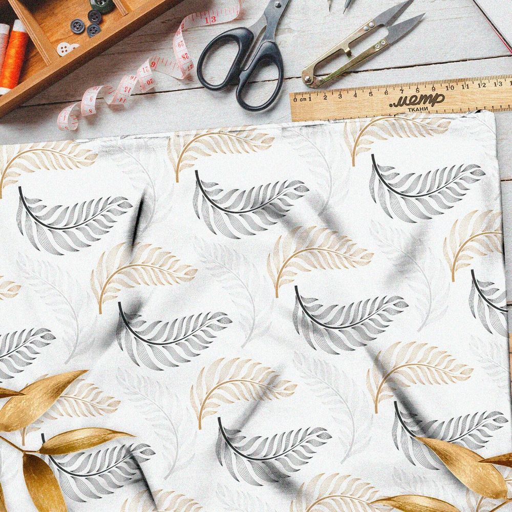 Ткань интерлок аккуратные контурные листья