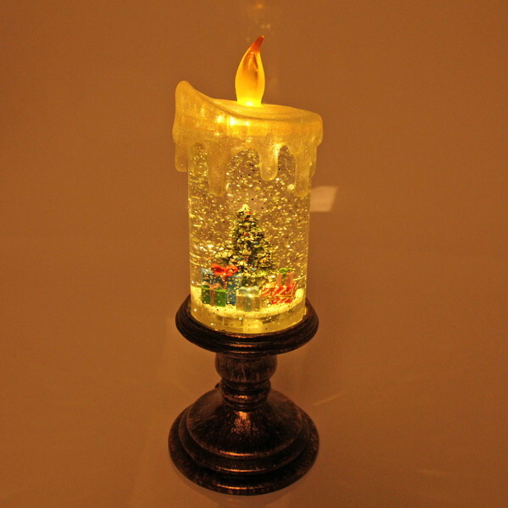 Сувенир с подсветкой Christmas «Свеча с ёлкой и подарками» 26 см (без музыки)