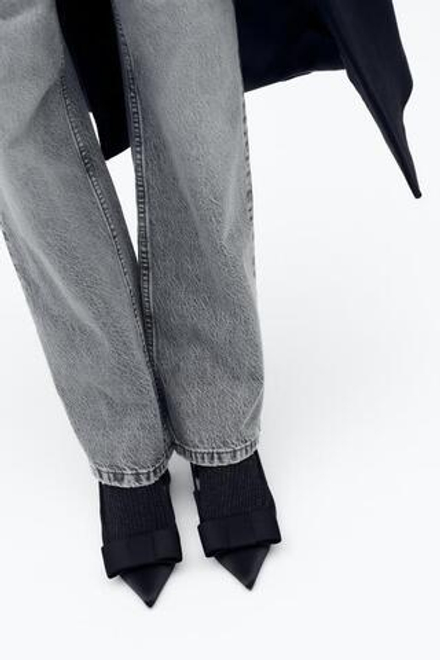 ZARA ТУФЛИ БЕЗ ЗАДНИКОВ НА КАБЛУКЕ С БАНТОМ, ЧЕРНЫЙ